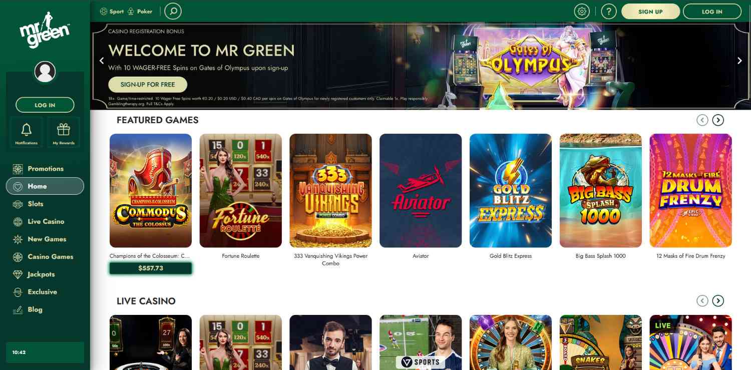 Mr.green homepage