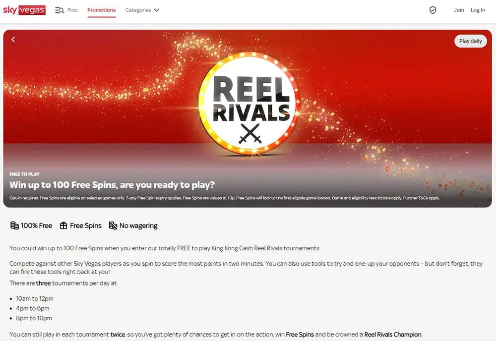 Sky Vegas casino homepage showing welcome bonus and game categories