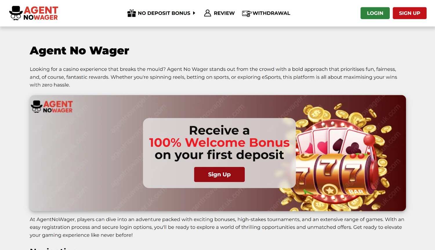 agent no wager homepage