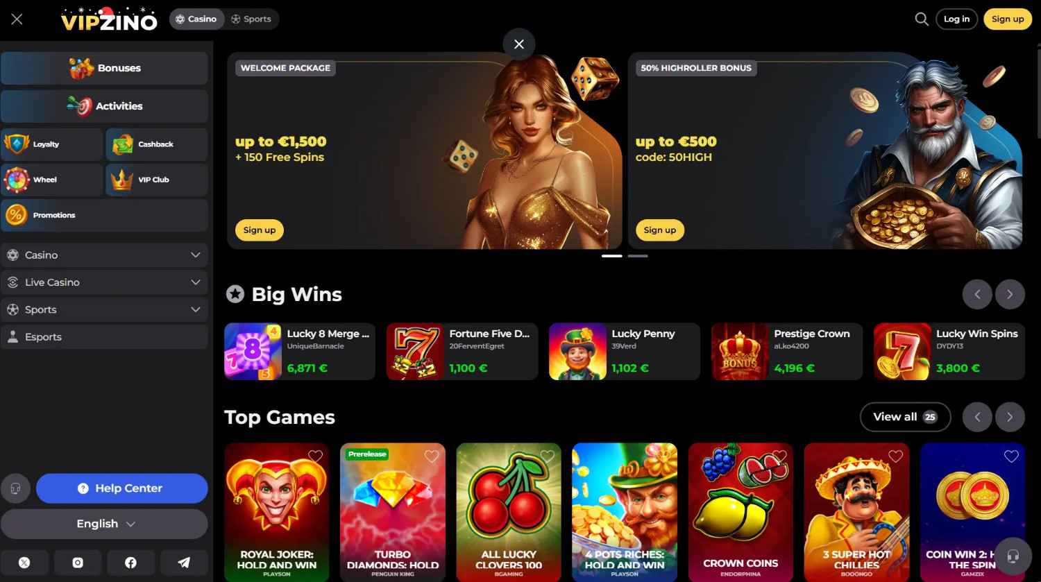 vipzino-online-casino-homepage