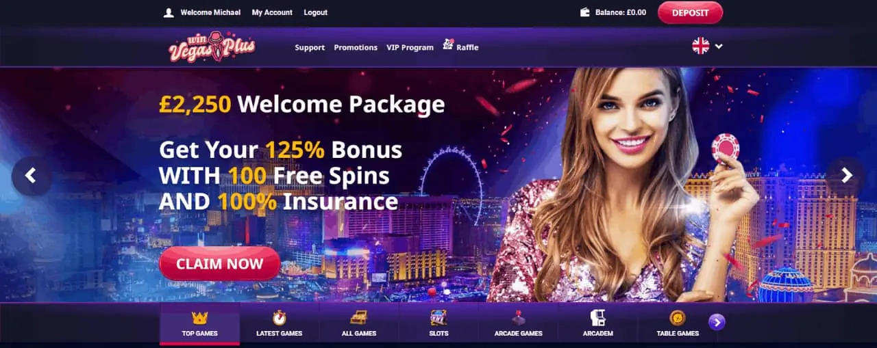 Win Vegas Plus homepage