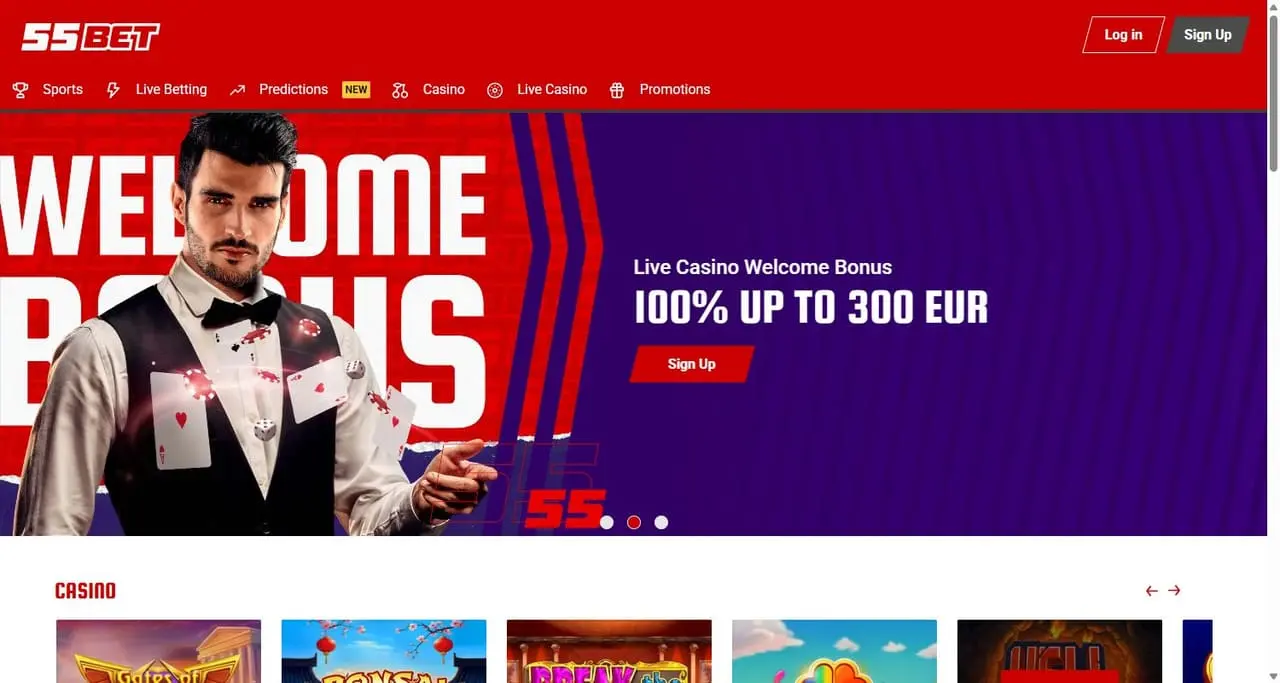 55BET casino homepage