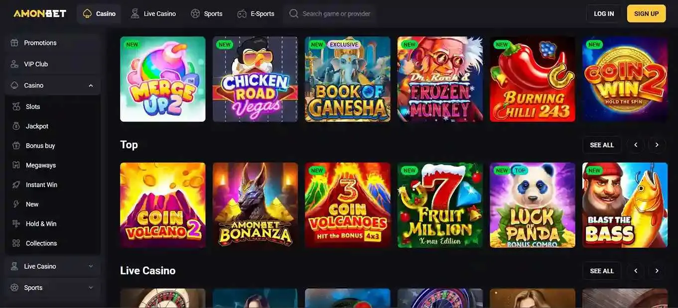AmonBet casino homepage