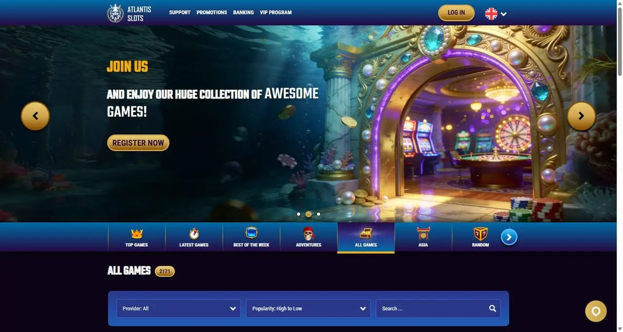 Atlantis Slots casino homepage
