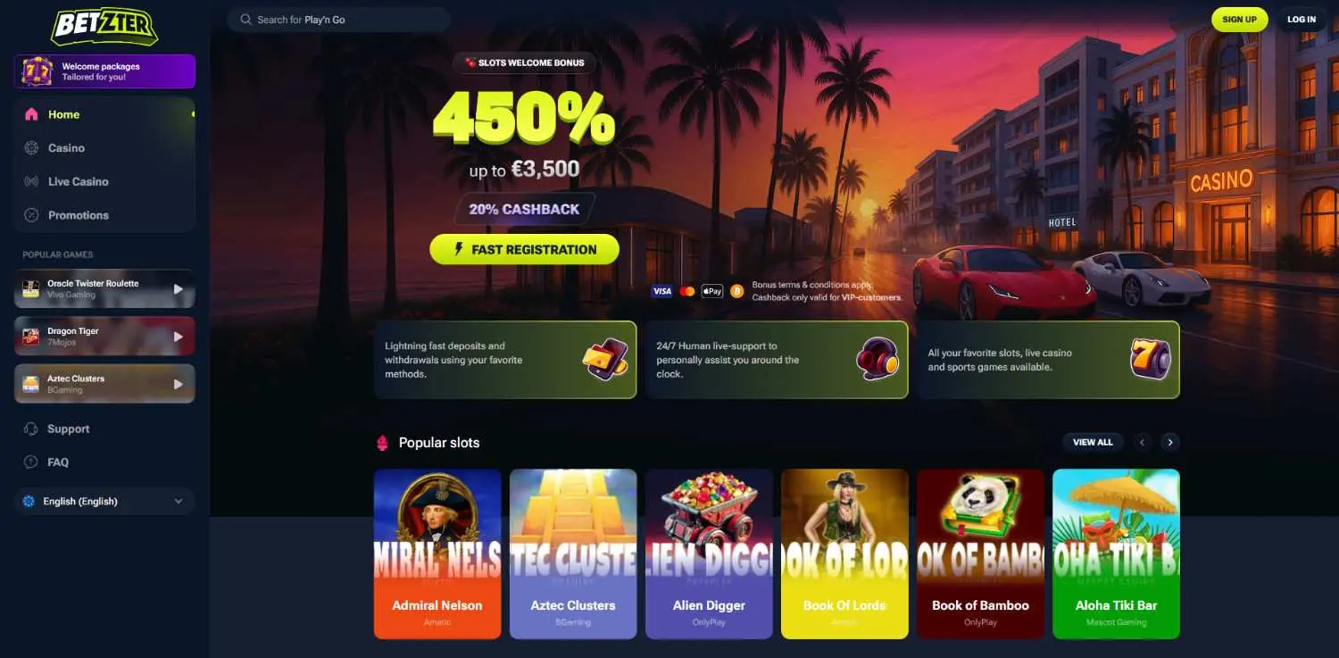 Betzter casino homepage
