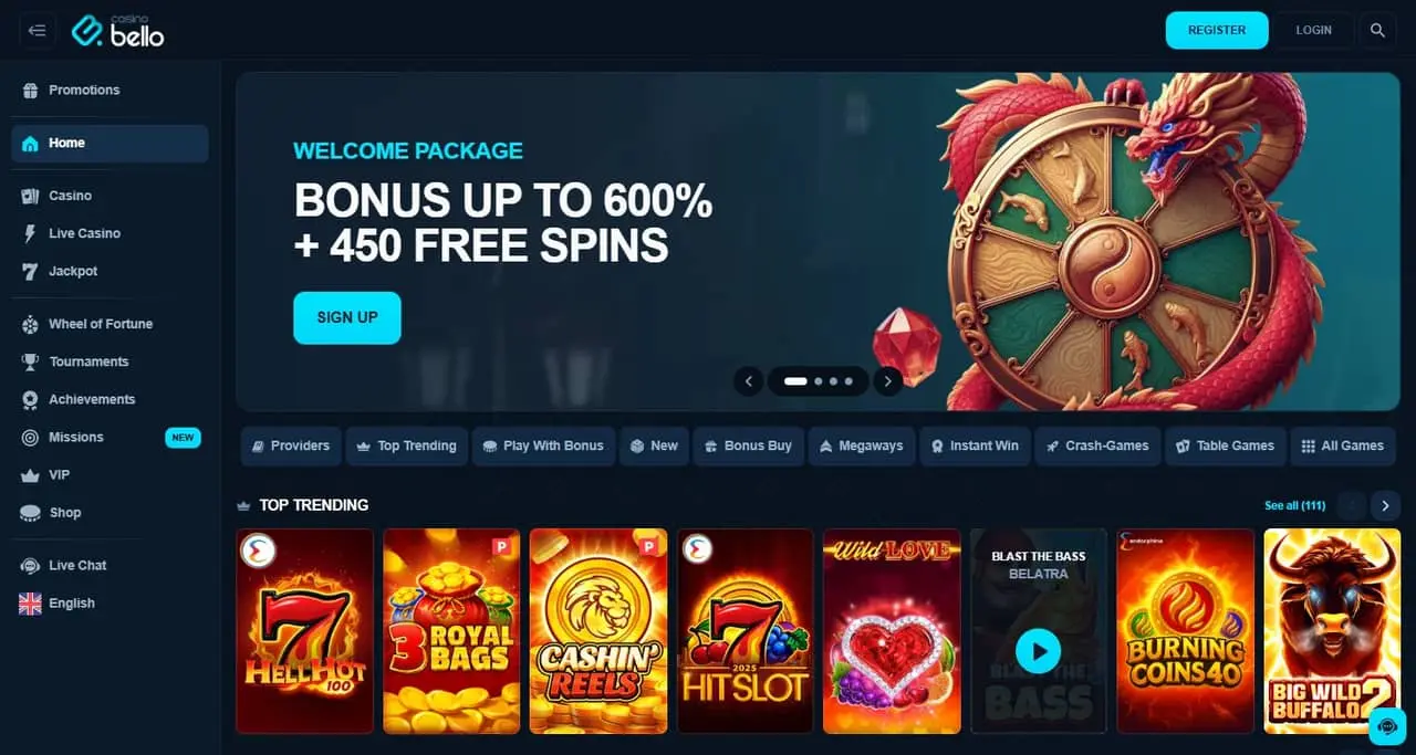 CasinoBello casino homepage