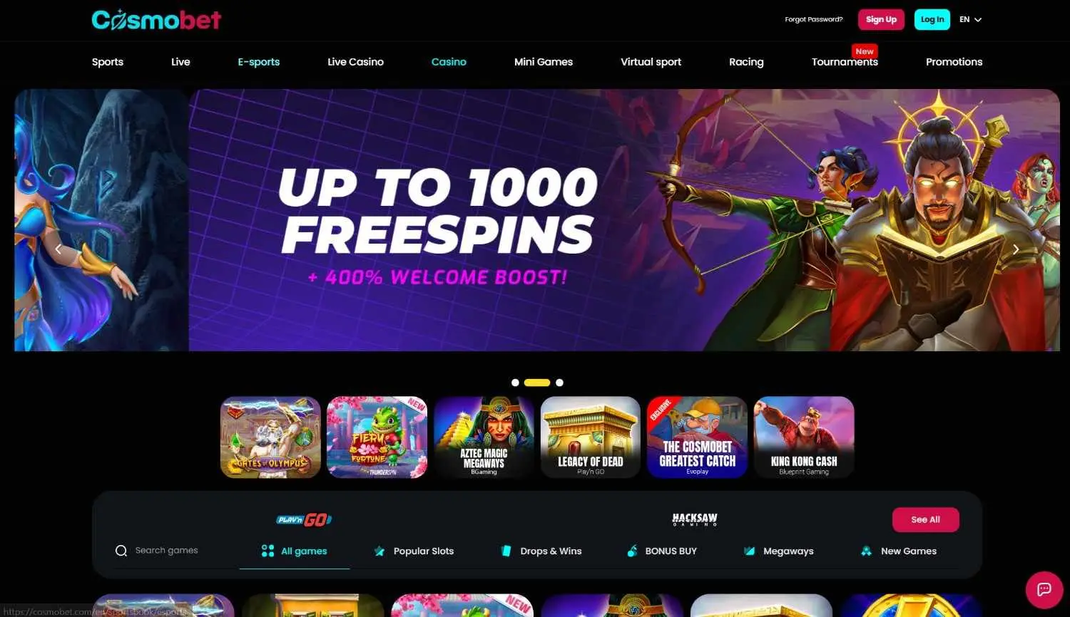Cosmobet casino homepage