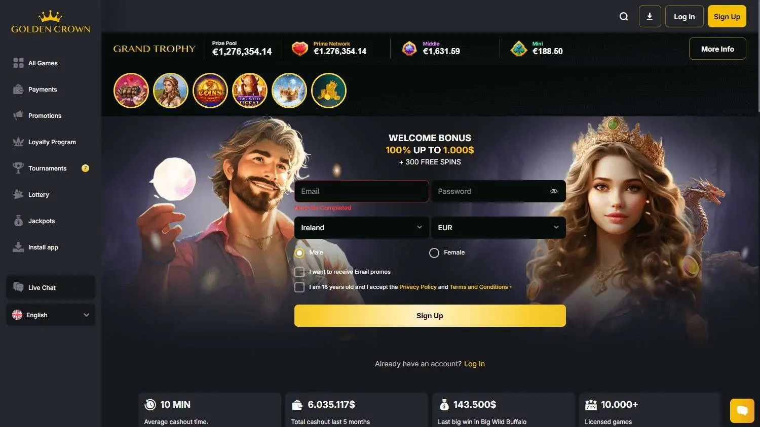 Golden Crown Casino casino homepage