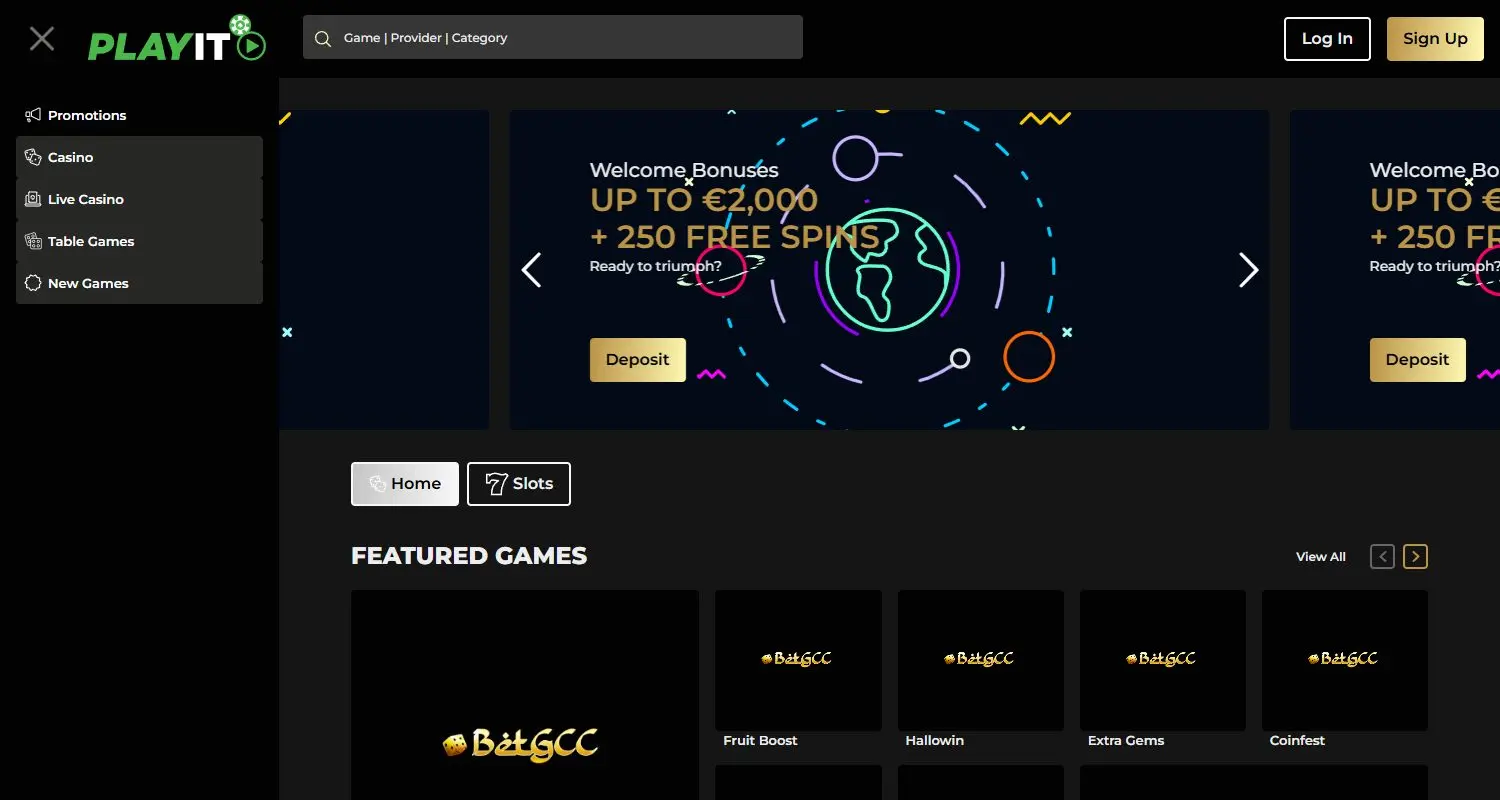 PlayIt8 casino homepage
