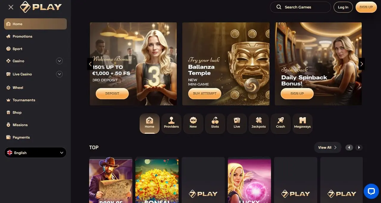 SevenPlay casino homepage