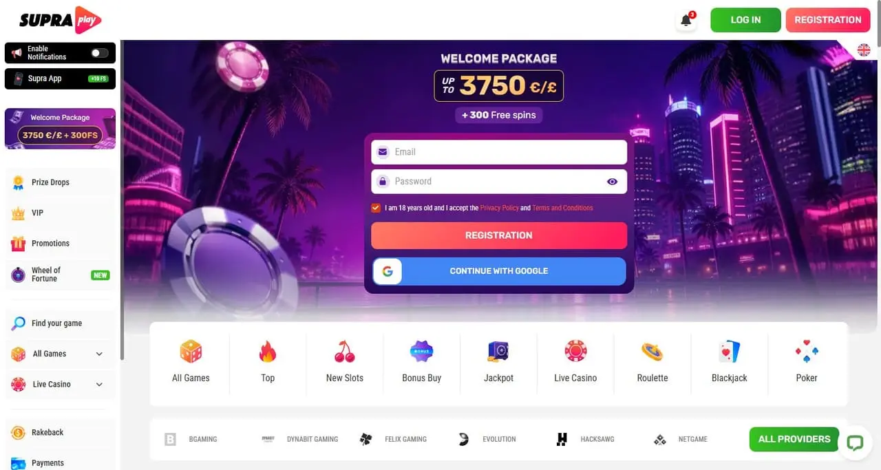 SupraPlay casino homepage