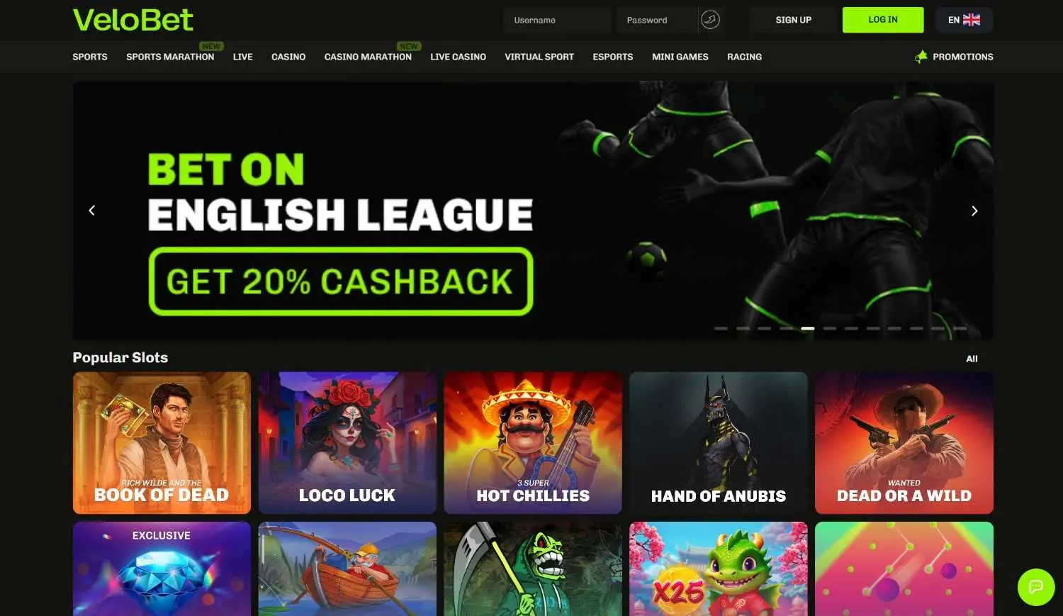 Velobet casino homepage