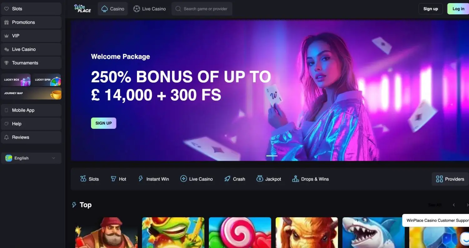 WinPlace casino homepage