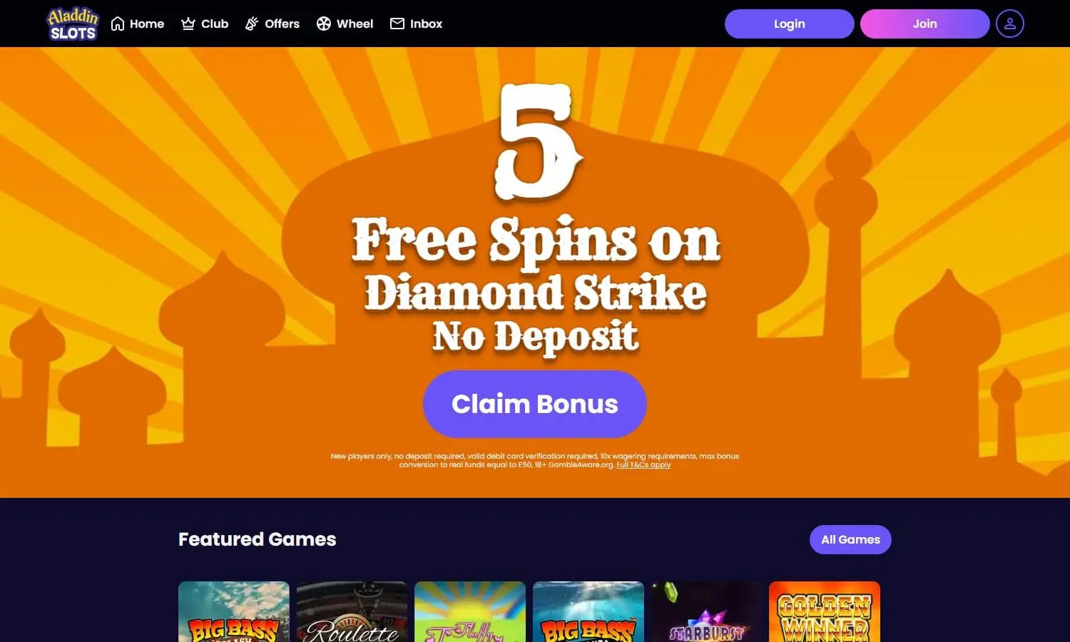 Aladdin Slots homepage