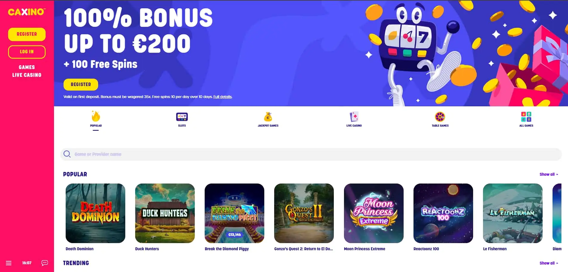 Caxino homepage