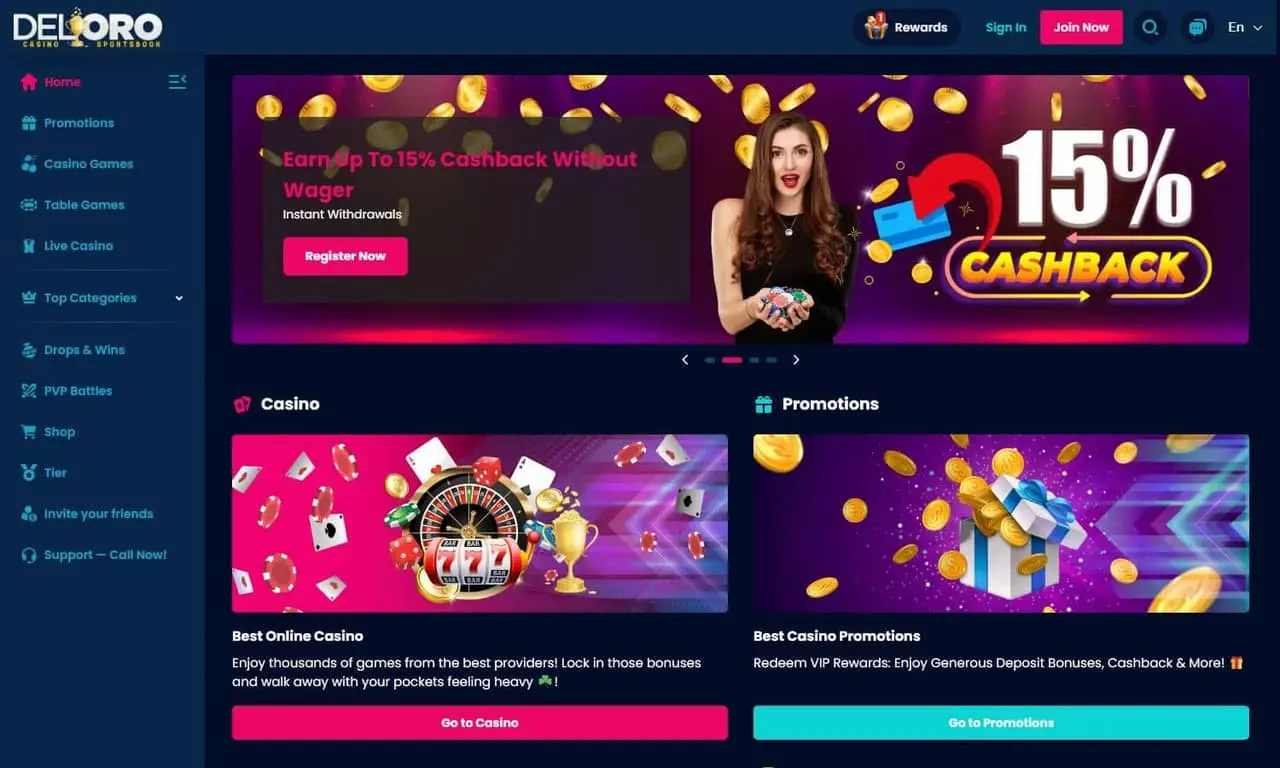 Del Oro Casino homepage