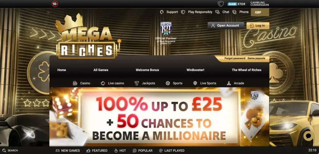 MegaRiches homepage