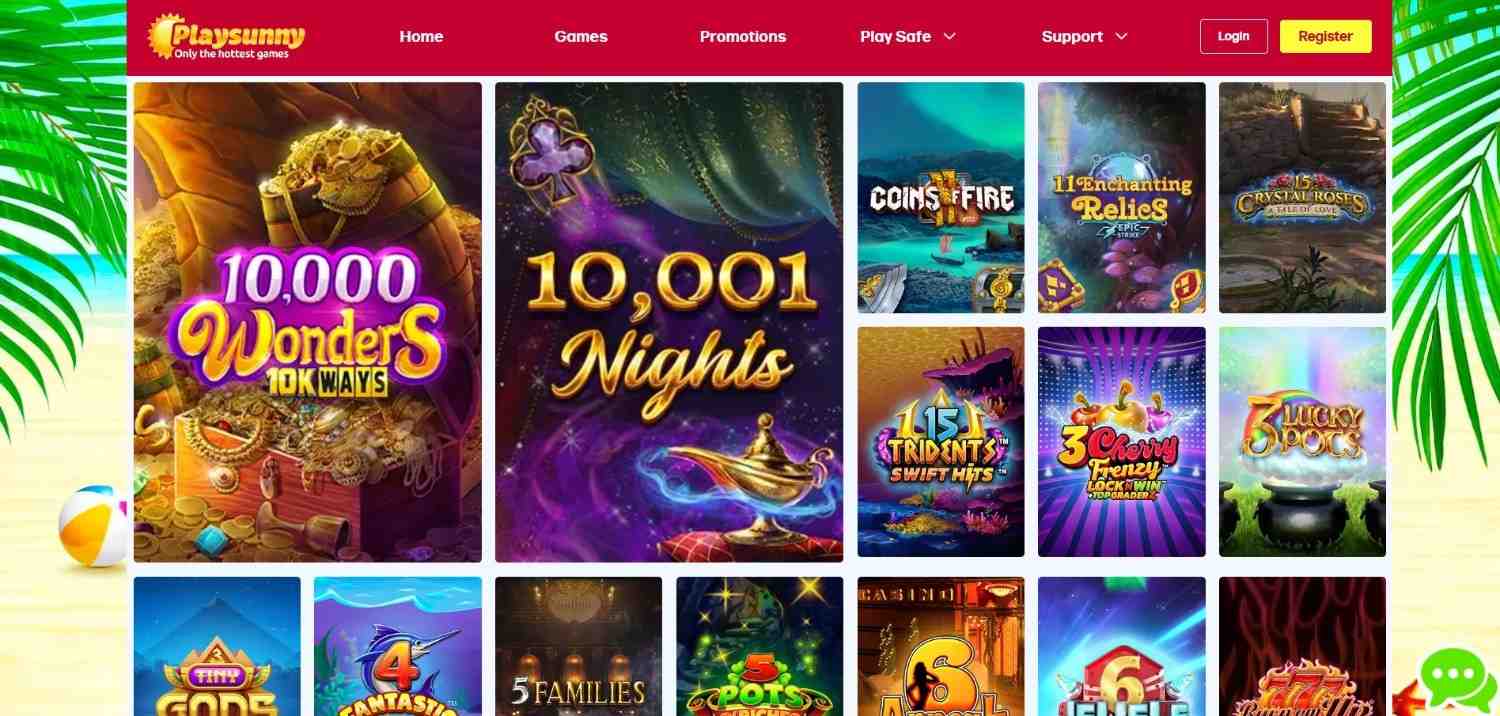 PlaySunny home page showing its featured games and site navigation