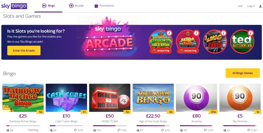 Sky Bingo homepage