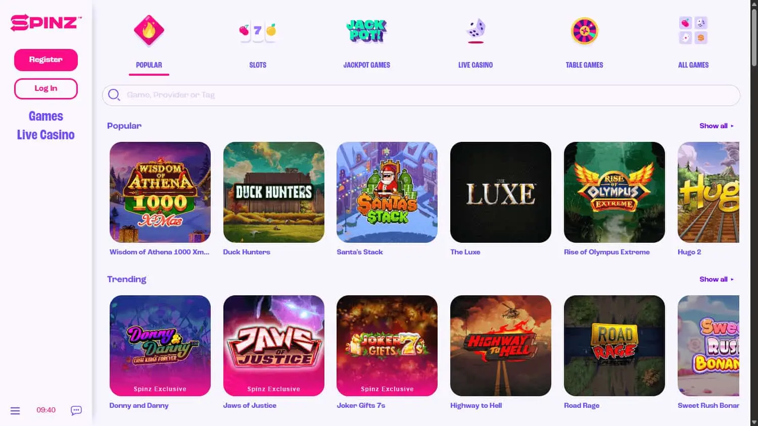 Spinz homepage