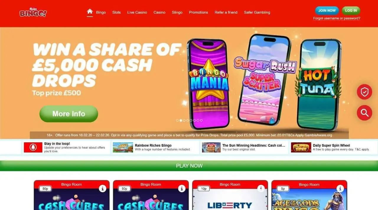 Sun Bingo homepage