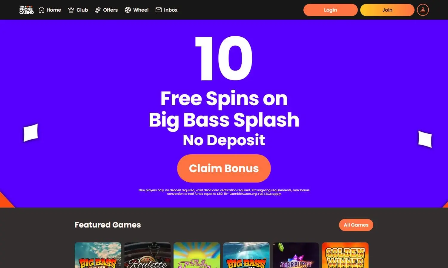 The Phone Casino homepage