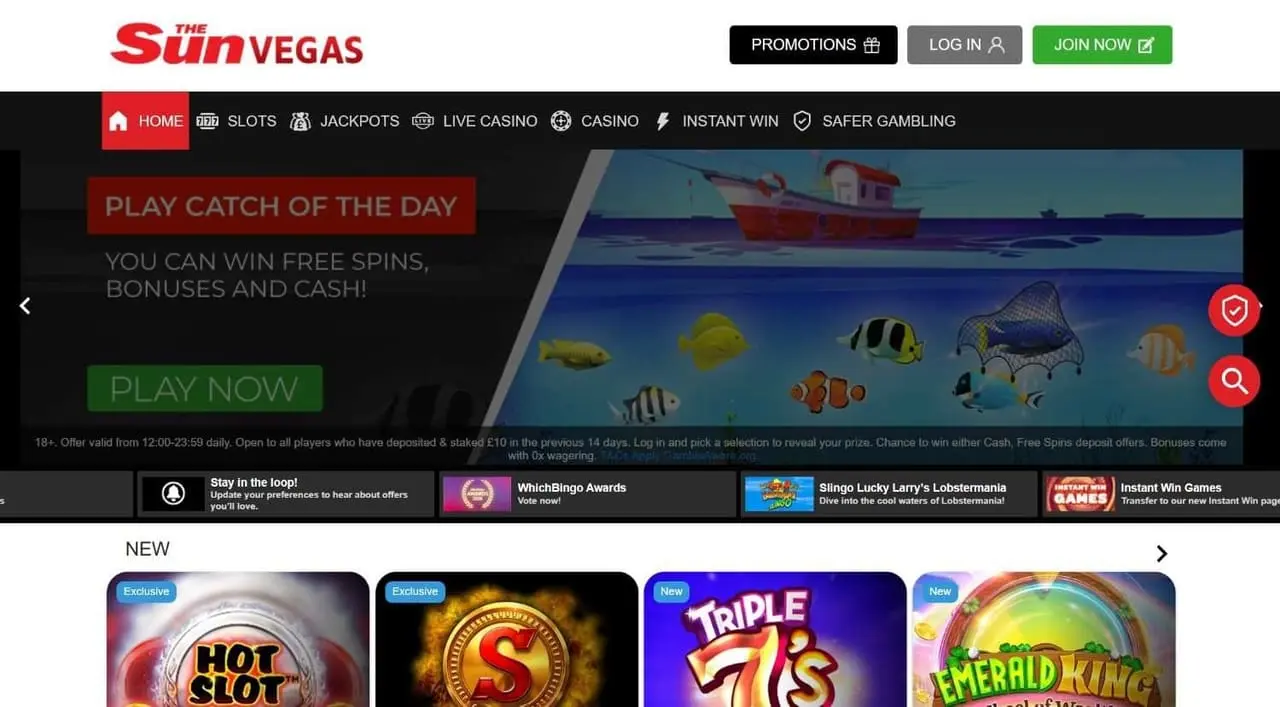 The Sun Vegas homepage