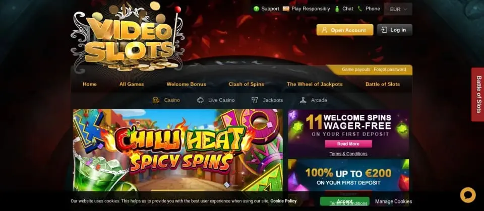 Videoslots homepage