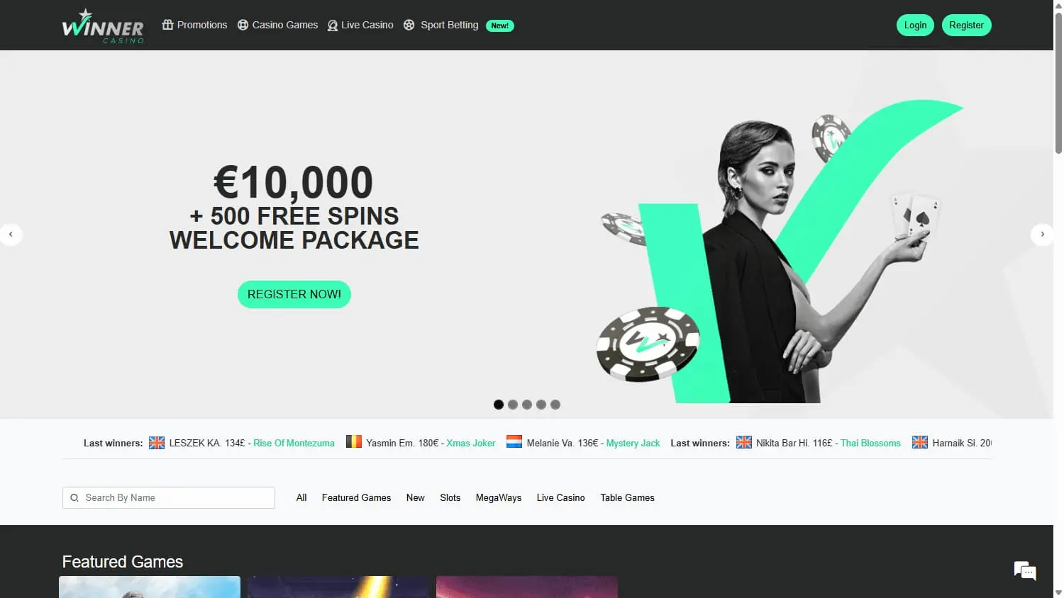 Winner Casino homepage