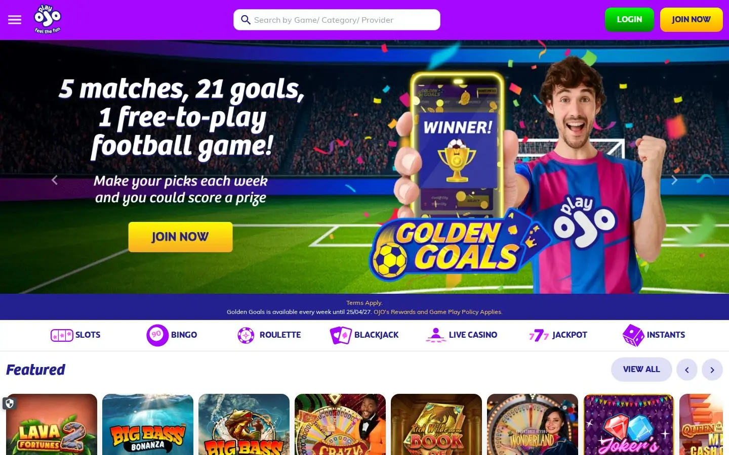 PlayOJO homepage