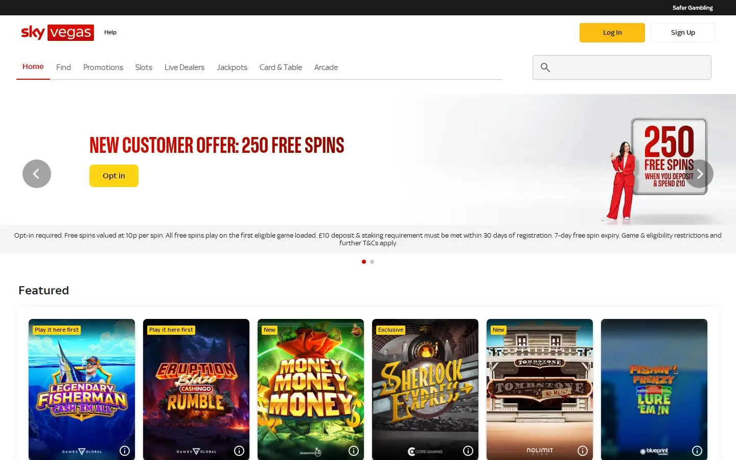 Sky Vegas homepage